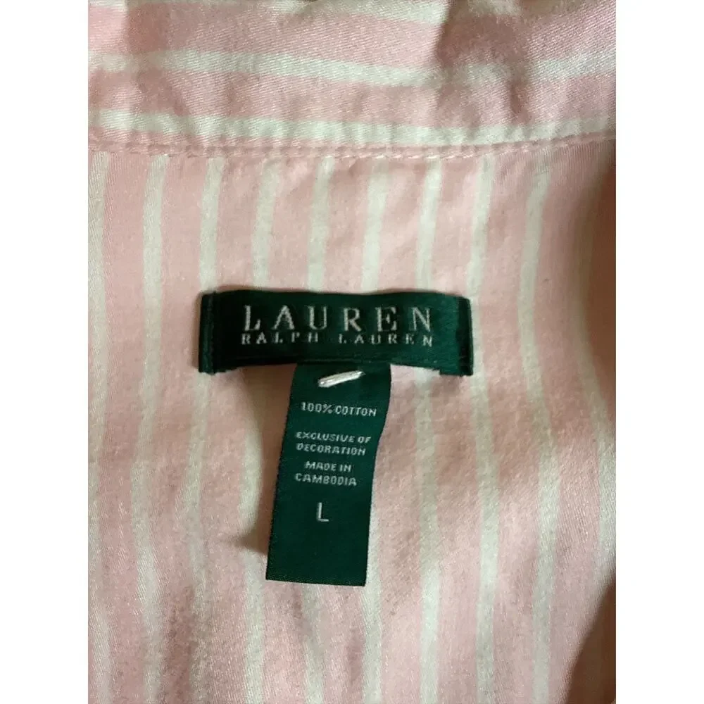 Lauren Ralph Lauren Pink White Stripe Cotton Pajama Set Women’s L EUC